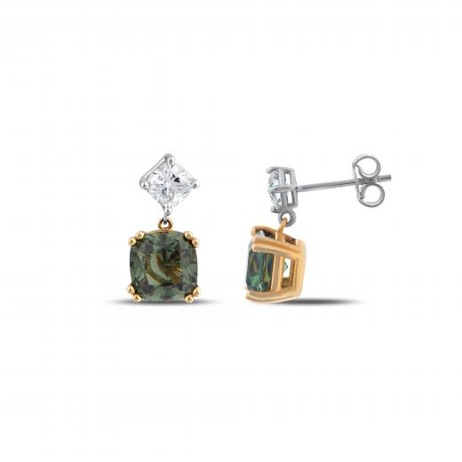 Created Tourmaline Green Stone Clarit Jewellery 14K Gold Earrings
