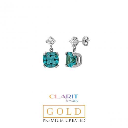  Created Paraiba Stone Clarit Jewellery 14K White Gold Earrings 