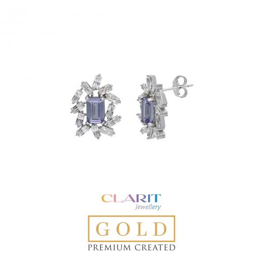 Created Alexandrite Stone Clarit Jewellery 14K White Gold Earrings