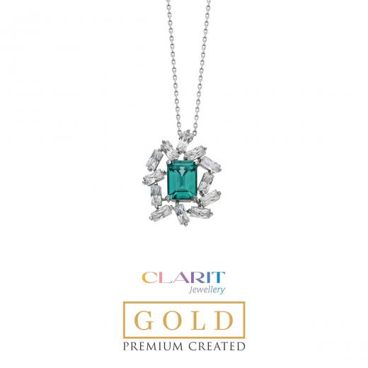 Created  Paraiba Stone Clarit Jewellery 14K White Gold Necklace