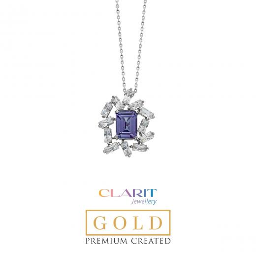 Created Alexandrite Stone Clarit Jewellery 14K White Gold Necklace