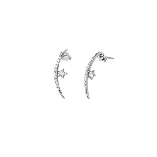 Silver Earring Moon and Star Zirconia 925 Sterling