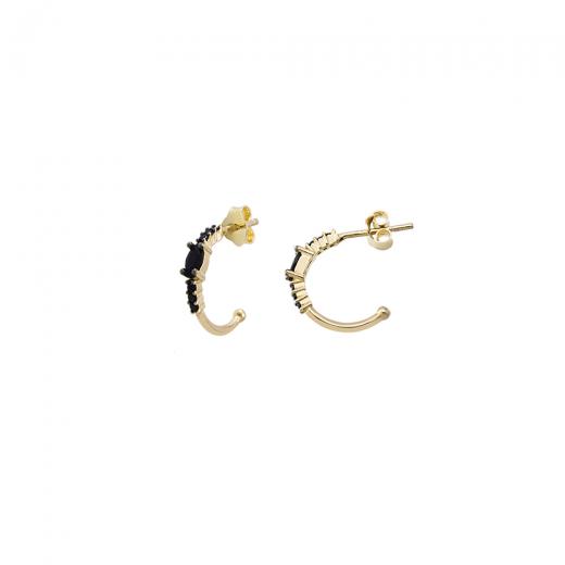 Silver Earring Hoop Design Black Zircon Stone 925 Sterling