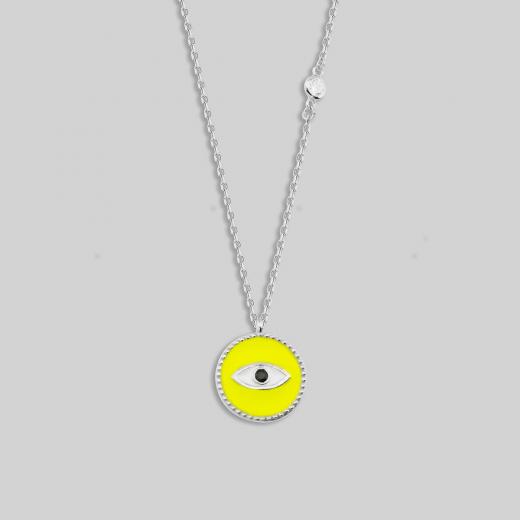 Silver Necklace Evil Eye Enamel Design 925 Sterling