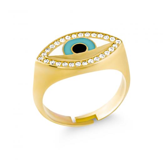 Silver Ring Evil Eye Collection Zircon Stone Freesize Enamel 925 Sterling