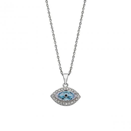 925 Sterling Silver Necklace Evil Eye Design Zirconia