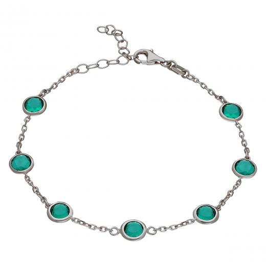 Silver Bracelet Green Stone 925 Sterling 