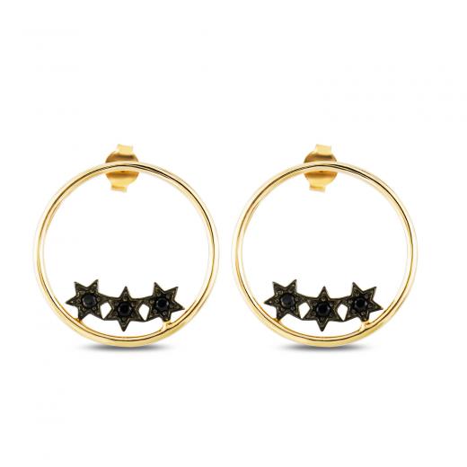 Silver Earring Star Design Black Zircon Stone 925 Sterling