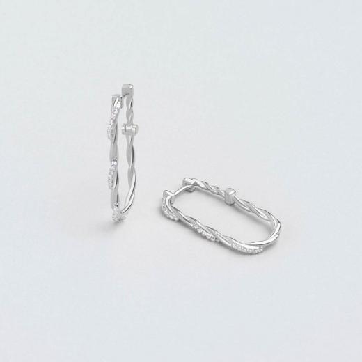 Silver Earring Hoop Design Zircon Stone 925 Sterling