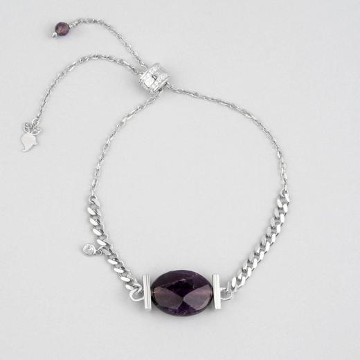 Silver Bracelet Freesize Isis Collection Amethyst Stone 925 Sterling