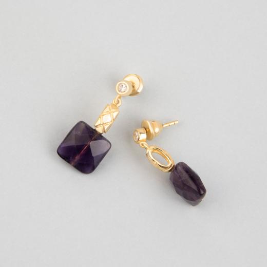 Silver Earring Isis Collection Special Design Amethyst Stone 925 Sterling