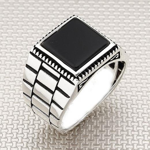 Watch Strap Design Men Ring Onyx Stone 925 Sterling