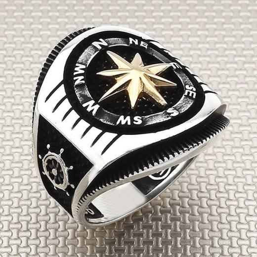 Compass Design Men Ring 925 Sterling