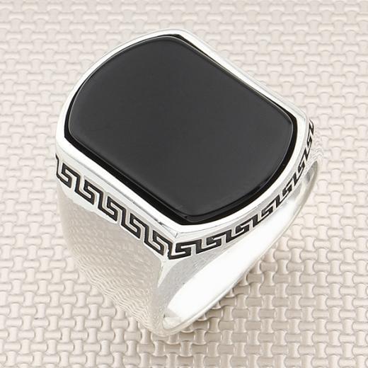 Greek Design Men Ring Onyx Stone 925 Sterling