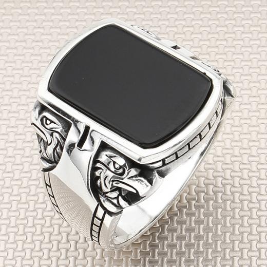 Eagle Design Men Ring Onyx Stone 925 Sterling