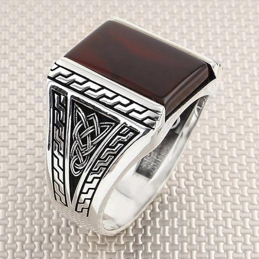 Modern Design Men Ring Agate Stone 925 Sterling