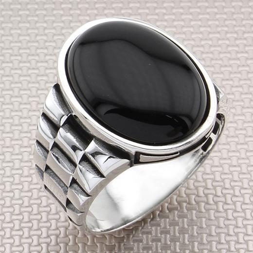 Watch Strap Design Men Ring Onyx Stone 925 Sterling