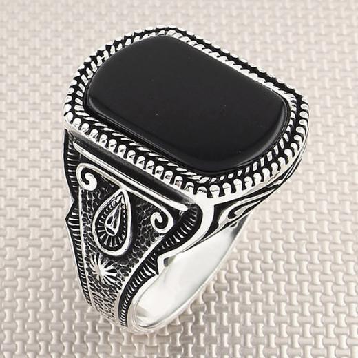 Gothic Design Men Ring Onyx Stone 925 Sterling