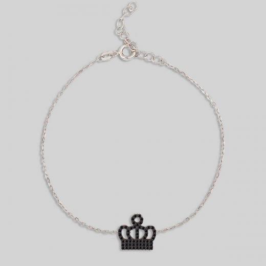 Silver Bracelet Crown Design Black Zircon Stone 925 Sterling