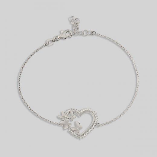 Silver Bracelet Heart and Butterfly Design Zircon Stone 925 Sterling