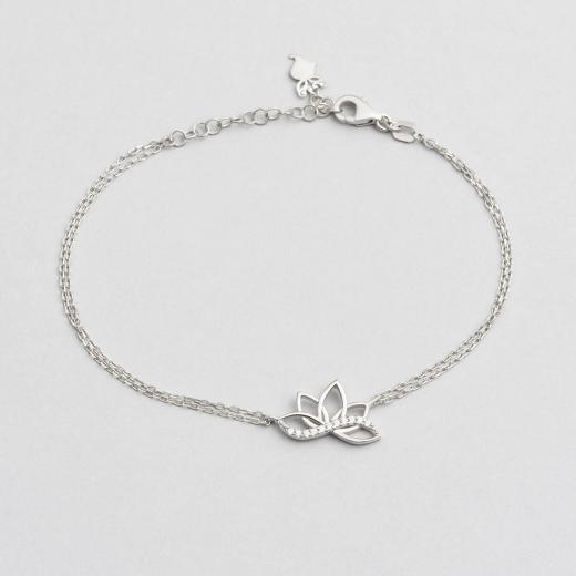 Silver Bracelet Lotus Form Zirconia 925 Sterling 