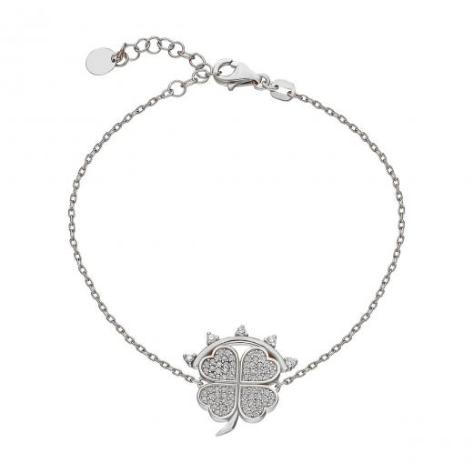 Silver Bracelet Four Leaf Clover Symbol 925 Sterling