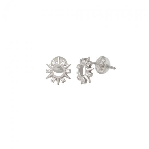 Silver Earring Sun Design Zircon Stone 925 Sterling