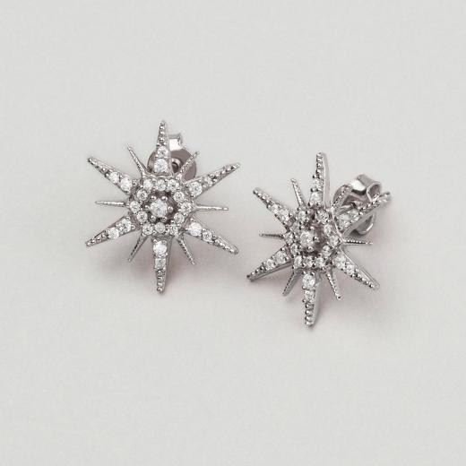 Silver Earring Minimal Design Zircon Stone 925 Sterling