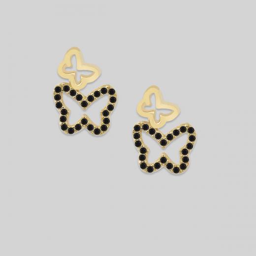 Silver Earring Butterfly Design Black Zircon Stone 925 Sterling 