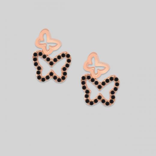 Silver Earring Butterfly Design Black Zircon Stone 925 Sterling 