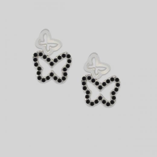 Silver Earring Butterfly Design Black Zircon Stone 925 Sterling 