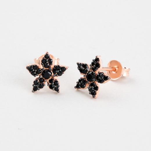 Silver Earring Star Design Black Zircon Stone 925 Sterling