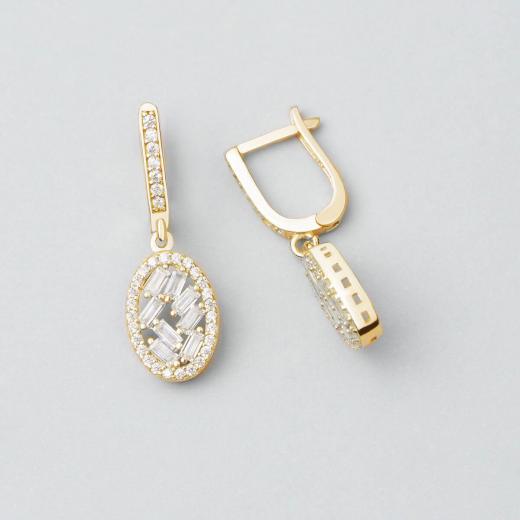 Silver Earring Baguette Design Zircon Stone 925 Sterling