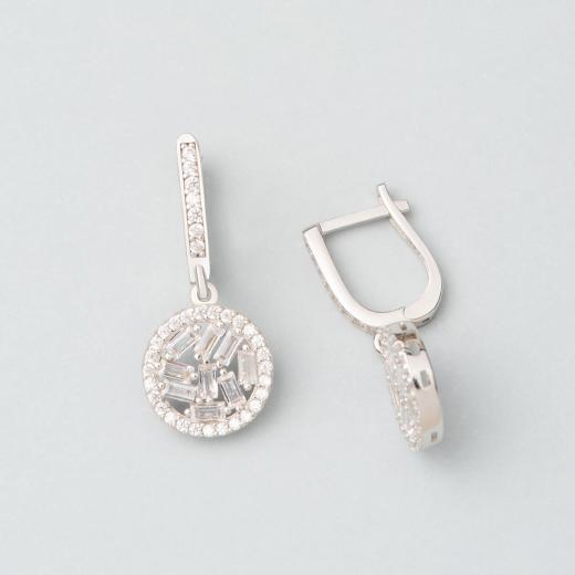 Silver Earring Baguette Design Zircon Stone 925 Sterling