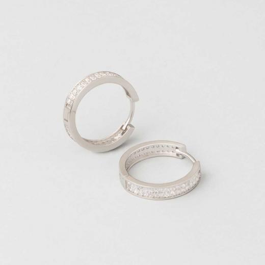 Silver Earring Hoop Band Design Zircon Stone 925 Sterling