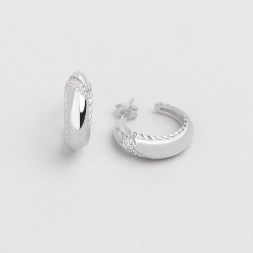 Silver Earring Minimal Hoop Design Zircon Stone 925 Sterling