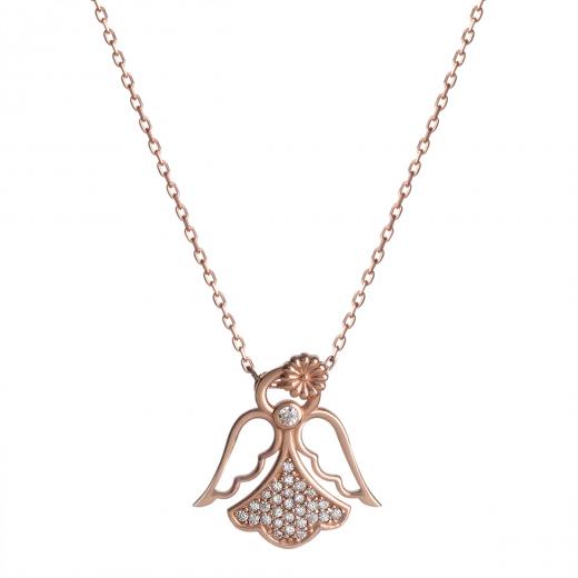 925 Sterling Silver Necklace Angel Design Zirconia