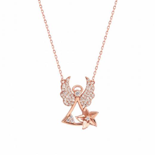 925 Sterling Silver Necklace Angel Design Zirconia