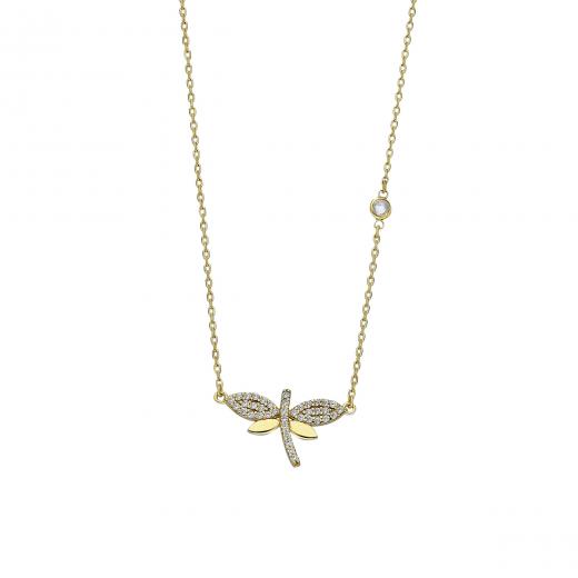 925 Sterling Silver Necklace Dragon Fly Zirconia