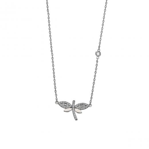 Silver Necklace Dragon Fly Zirconia 925 Sterling 