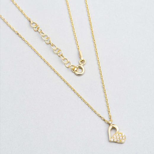 Silver Necklace Minimal Heart Design Zircon Stone 925 Sterling