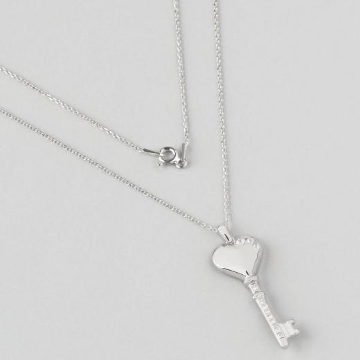 925 Sterling Silver Necklace Heart Key Design