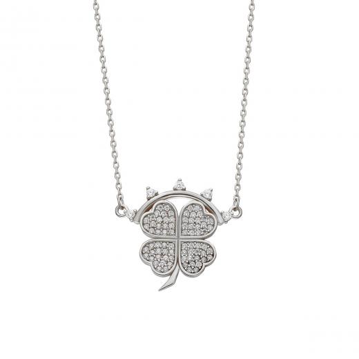 Silver Necklace Four Leaf Clover Symbol Special Design 925 Sterling