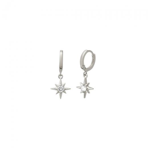 Silver Earring Pole Star Design Zirconia 925 Sterling