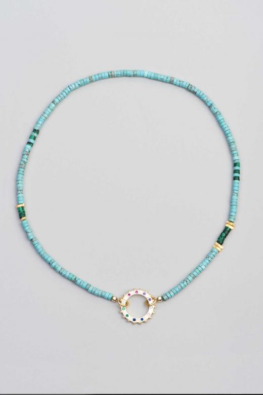 925 Sterling Silver Necklace with Turquoise and Malachite Natural Stones