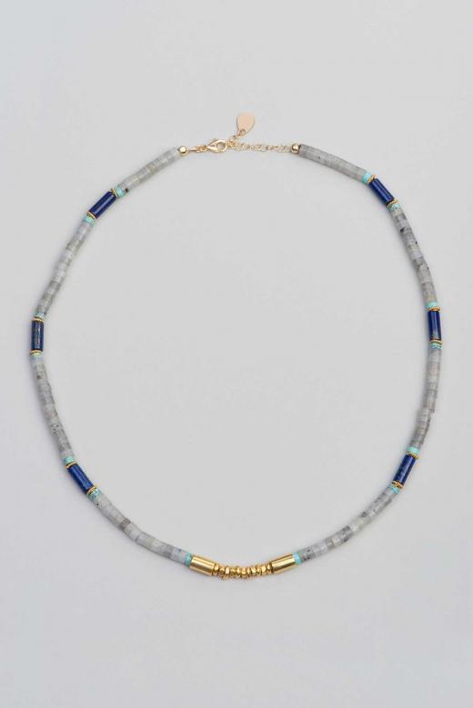 925 Sterling Silver Necklace Turquise,Lapis and Labrodorite Natural Stones