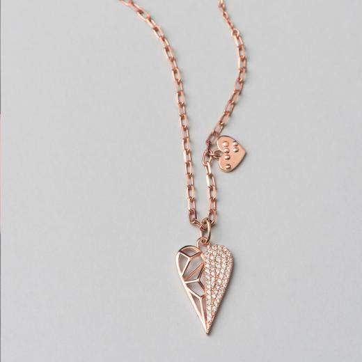 925 Sterling Silver Necklace Heart Design Zircon Stone