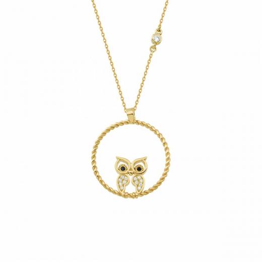 925 Sterling Silver Necklace Owl Design Zircon Stone