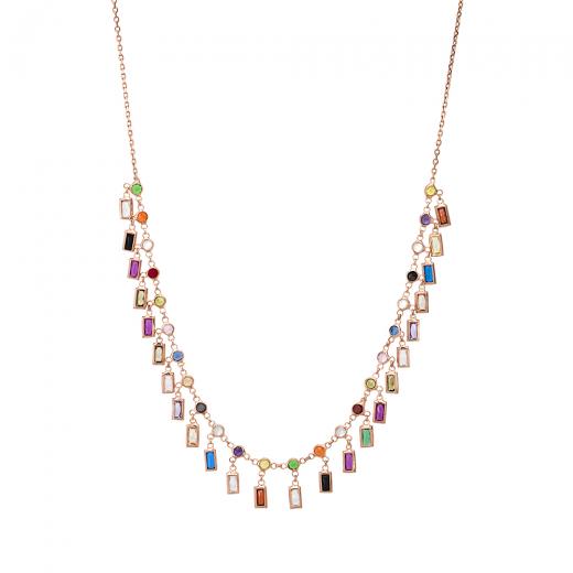 925 Sterling Silver Necklace Mix Colors Zircon Stone