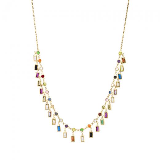 925 Sterling Silver Necklace Mix Colors Zircon Stone